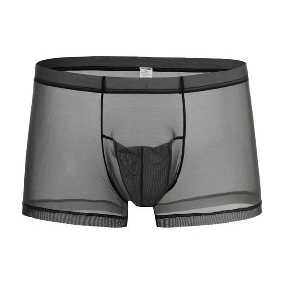 TANBOM Men's Sexy Through Boxer Briefs Nylon Mesh Underwear Black XL 1-Pack