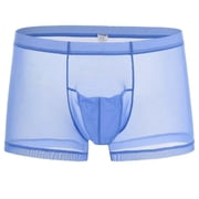 TANBOM Mens Nylon Mesh See-Through Breathable Boxer Briefs Underwear Blue, 1-Pack, M