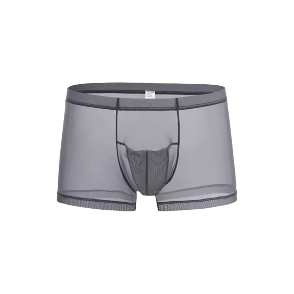 TANBOM Men's Sexy Through Boxer Briefs Nylon Mesh Underwear Gray XXL 1-Pack