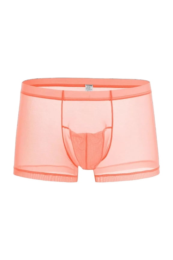 Men's Sexy Through Boxer Briefs Nylon Mesh Underwear Orange XXL 1-Pack