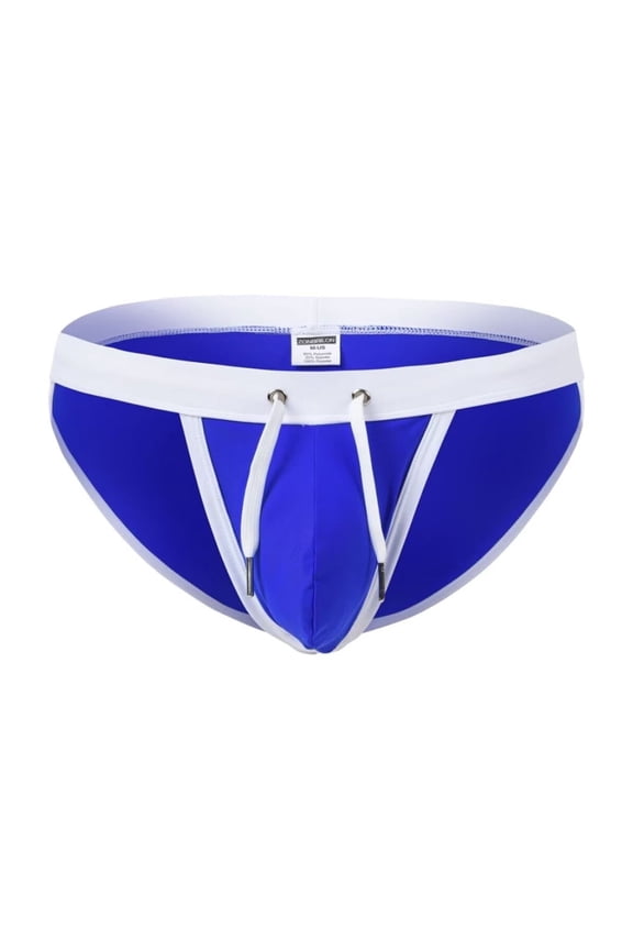Men's Sexy Triangle Swim Trunks Adjustable Drawstring Bulge Pouch Polyamide Comfortable BLue XL