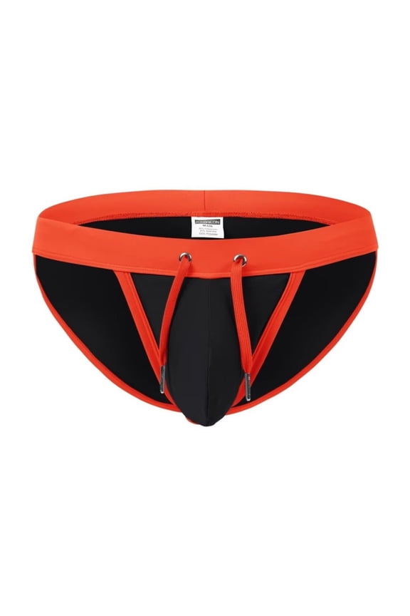 Men's Sexy Triangle Swim Trunks Adjustable Drawstring Bulge Pouch Polyamide Comfortable Black XL