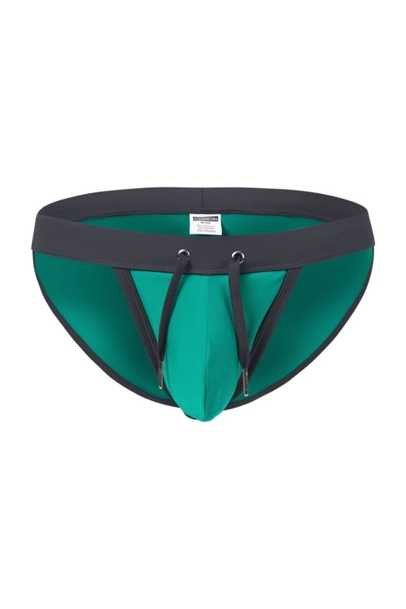 Men's Sexy Triangle Swim Trunks Adjustable Drawstring Bulge Pouch Polyamide Comfortable Green 2XL