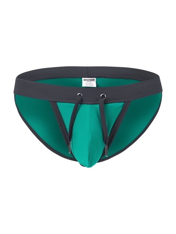 Men's Sexy Triangle Swim Trunks Adjustable Drawstring Bulge Pouch Polyamide Comfortable Green 2XL