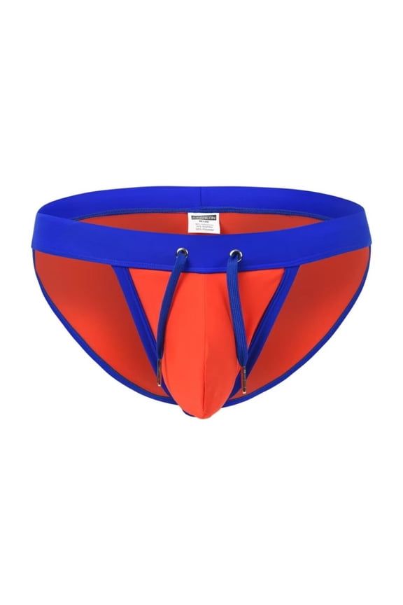 Men's Sexy Triangle Swim Trunks Adjustable Drawstring Bulge Pouch Polyamide Comfortable Orange XL