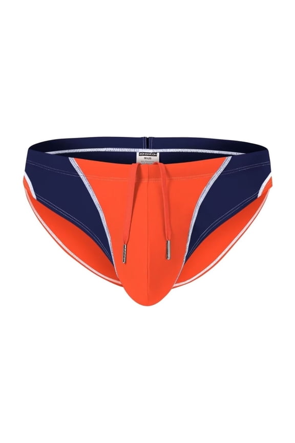 Men's Sexy Triangle Swim Trunks Adjustable Drawstring Polyamide Comfortable Fit Orange XL