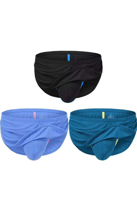 Men's Sexy and Comfortable Briefs Nylon Thong Underwear Black/Green/Blue L 3-Pack