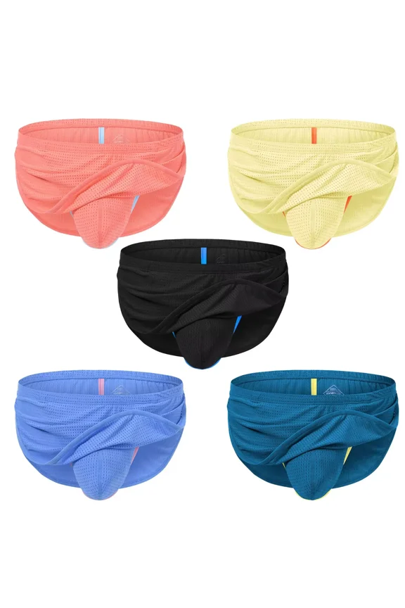 Men's Sexy and Comfortable Briefs Nylon Thong Underwear Black/Orange/Blue/Green/Yellow L 5-Pack