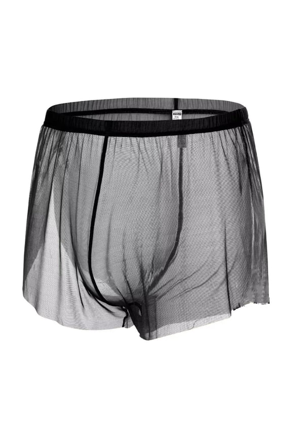 Men's Sexy and Cool Boxer Briefs Nylon Mesh Underwear Black L 1-Pack