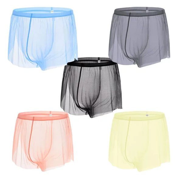 TANBOM Men's Sexy and Cool Boxer Briefs Nylon Mesh Underwear Black/Orange/Blue/Gray/Yellow XL 5-Pack