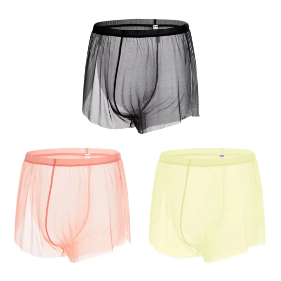 TANBOM Men's Sexy and Cool Boxer Briefs Nylon Mesh Underwear Black/Orange/Yellow L 3-Pack