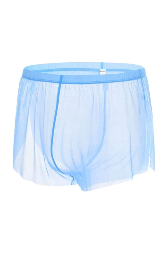 Men's Sexy and Cool Boxer Briefs Nylon Mesh Underwear Blue XL 1-Pack