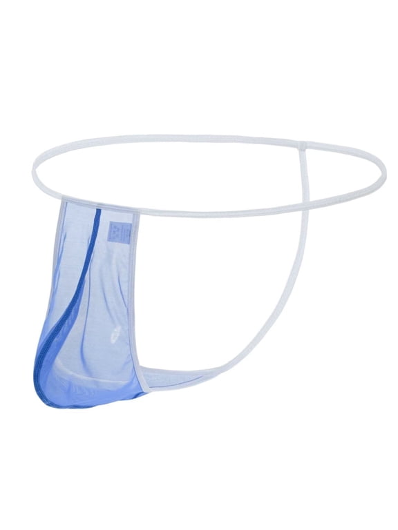 Men's Mesh Ice Silk G-String Thong Underwear - Comfortable & Lightweight 1Pack Blue L