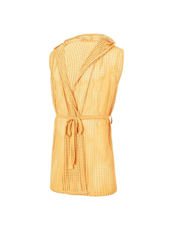 Men's Sleeveless Hooded Mesh Breathable Sash Tie Sleepwear Duster Robe, Yellow, 1-Pack, 2XL