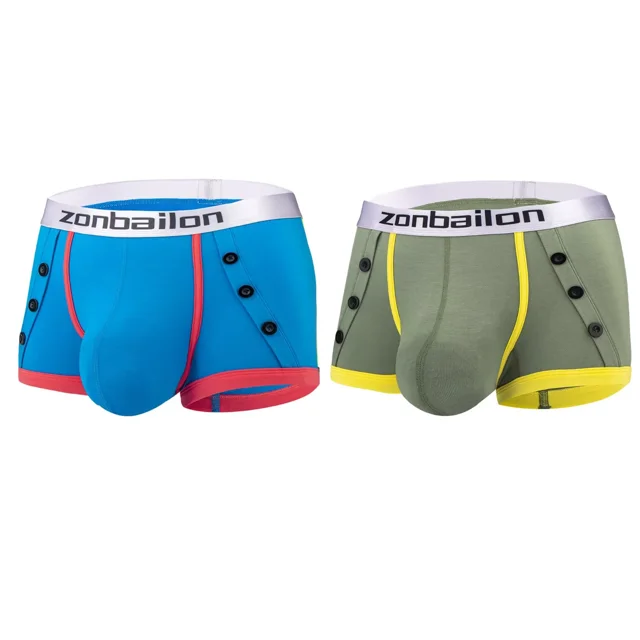 TANBOM Men's Snug Fit Bamboo Viscose Underwear Boxer Briefs Green/Blue 2-Pack L
