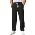 thumbnail image 1 of TANBOM Men's Straight Leg Relaxed Fit Casual Drawstring Polyester Pants Black 1-Pack L, 1 of 4