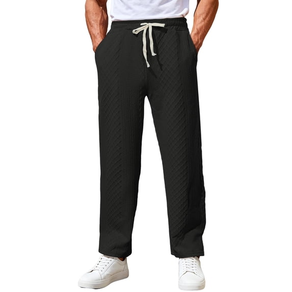 TANBOM Men's Straight Leg Relaxed Fit Casual Drawstring Polyester Pants Black 1-Pack L