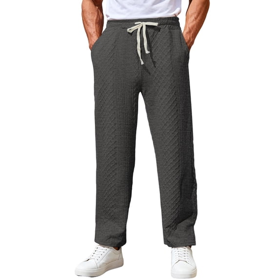 TANBOM Men's Straight Leg Relaxed Fit Casual Drawstring Polyester Pants Dark Gray 1-Pack 2XL