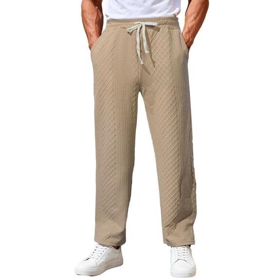 TANBOM Men's Straight Leg Relaxed Fit Casual Drawstring Polyester Pants Khaki 1-Pack S