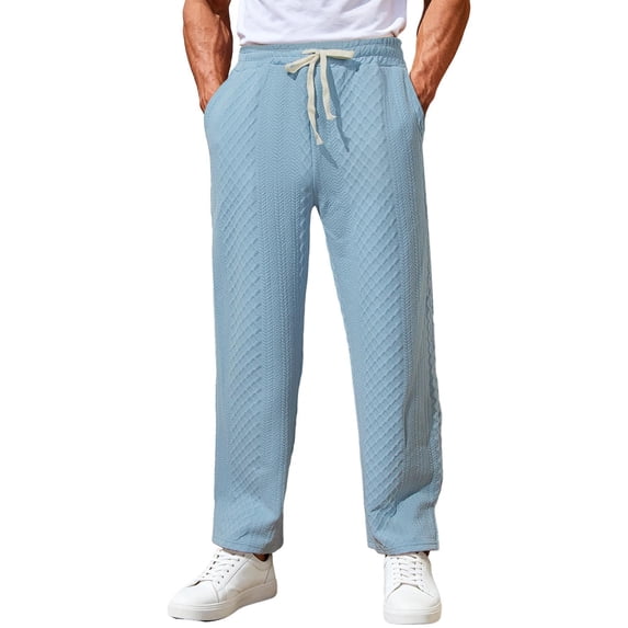 TANBOM Men's Straight Leg Relaxed Fit Casual Drawstring Polyester Pants Light Blue 1-Pack M