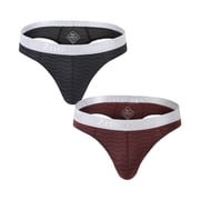 TANBOM Mens Striped T-Back Thong Bulge Pouch Soft Breathable Tagless Design Comfortable G-Strings Black Red 3XL
