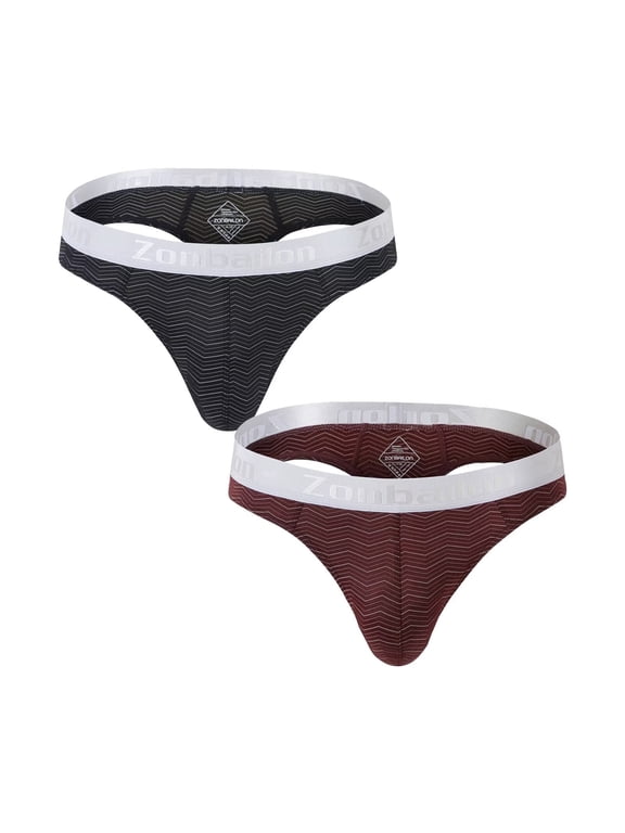 Men's Striped T-Back Thong Bulge Pouch Soft Breathable Tagless Design Comfortable G-Strings Black Red L