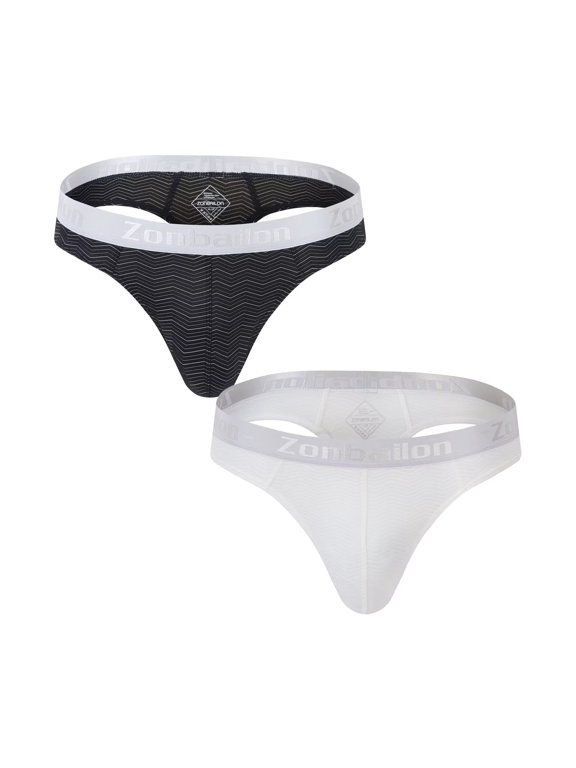 Men's Striped T-Back Thong Bulge Pouch Soft Breathable Tagless Design Comfortable G-Strings Black White M