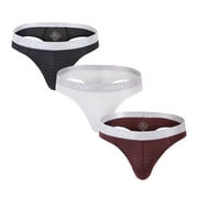 TANBOM Mens Striped T-Back Thong Bulge Pouch Soft Breathable Tagless Design Comfortable G-Strings Black White Red M