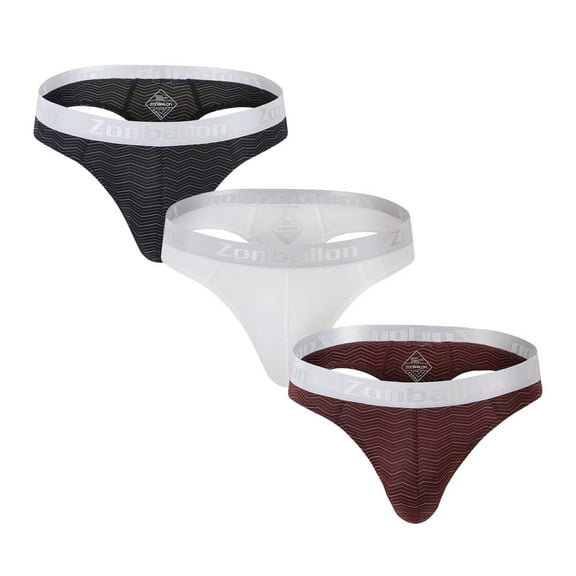 TANBOM Men's Striped T-Back Thong Bulge Pouch Soft Breathable Tagless Design Comfortable G-Strings Black White Red XXL