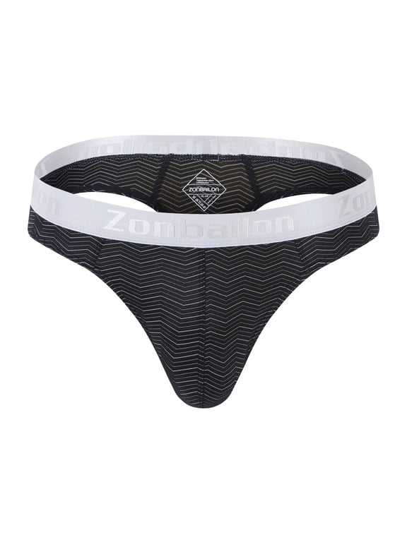 Men's Striped T-Back Thong Bulge Pouch Soft Breathable Tagless Design Comfortable G-Strings Black XL