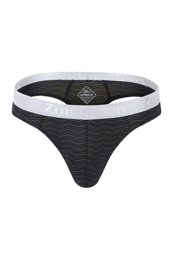 Men's Striped T-Back Thong Bulge Pouch Soft Breathable Tagless Design Comfortable G-Strings Black XL