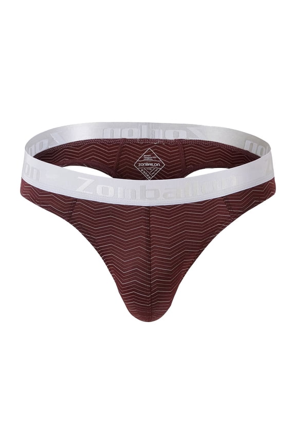 Men's Striped T-Back Thong Bulge Pouch Soft Breathable Tagless Design Comfortable G-Strings Red 3XL