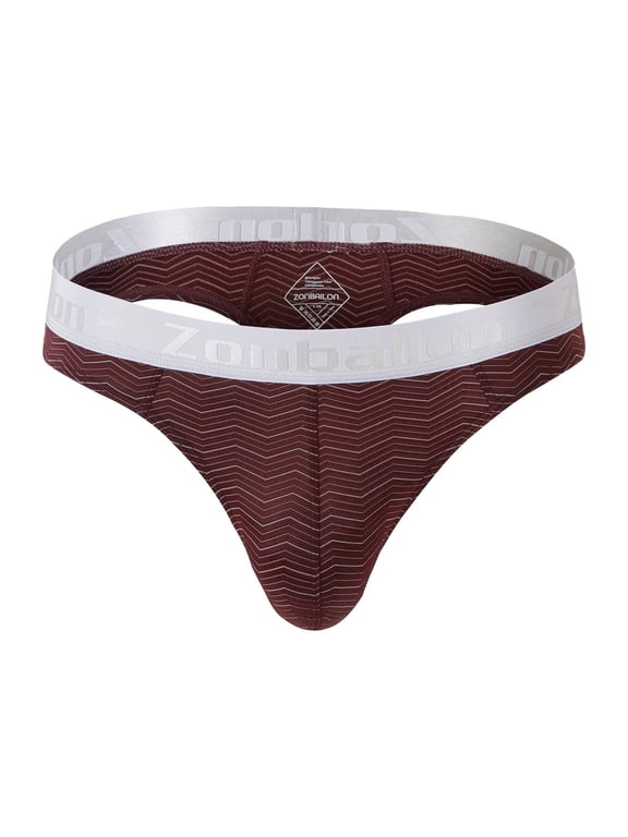 Men's Striped T-Back Thong Bulge Pouch Soft Breathable Tagless Design Comfortable G-Strings Red XXL