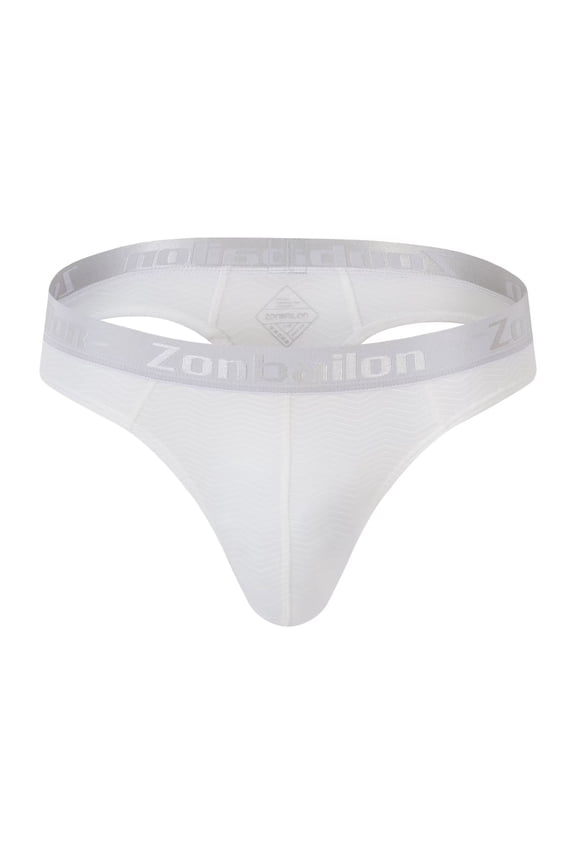 Men's Striped T-Back Thong Bulge Pouch Soft Breathable Tagless Design Comfortable G-Strings White M