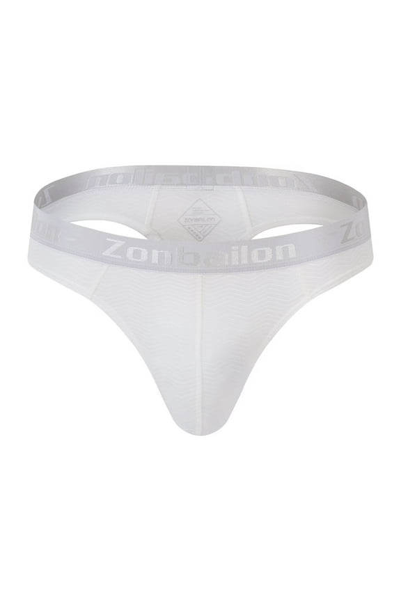 Men's Striped T-Back Thong Bulge Pouch Soft Breathable Tagless Design Comfortable G-Strings White XXL