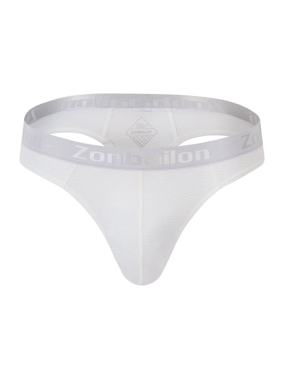 Men's Striped T-Back Thong Bulge Pouch Soft Breathable Tagless Design Comfortable G-Strings White XXL