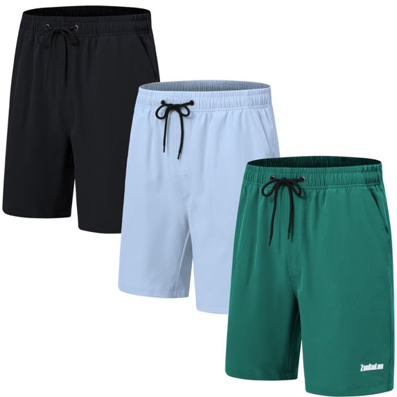 TANBOM Men's Stylish Polyester Five Beach Shorts Lightweight Breathable Adjustable Drawstring Black Blue Green S