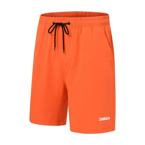 TANBOM Men's Stylish Polyester Five Beach Shorts Lightweight Breathable Adjustable Drawstring Orange 2XL