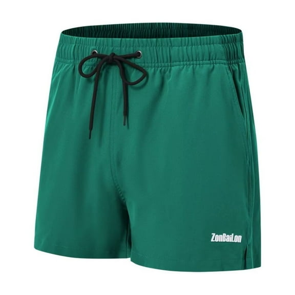 TANBOM Men's Stylish Polyester Three Beach Shorts Lightweight Breathable Comfortable Adjustable Drawstring Green S