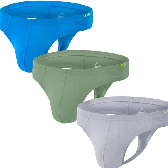 TANBOM Men's Thong Sexy Bulge Pouch Underwear Tagless Design Bamboo Viscose Comfortable Blue Grey Green M