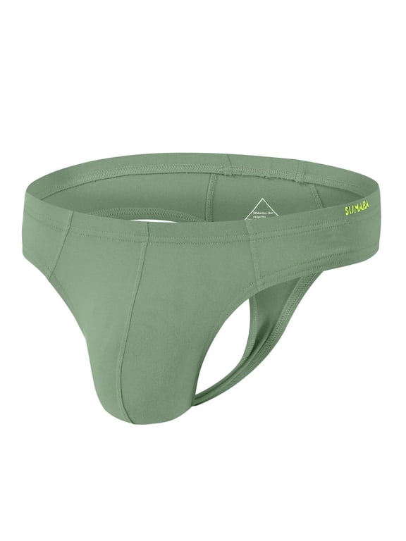 Men's Thong Sexy Bulge Pouch Underwear Tagless Design Bamboo Viscose Comfortable Green S