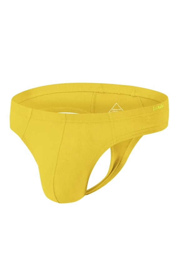Men's Thong Sexy Bulge Pouch Underwear Tagless Design Bamboo Viscose Comfortable Yellow L