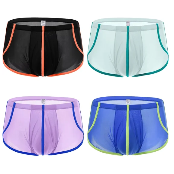 TANBOM Men's Transparent and Lightweight Boxer Nylon Underwear Black/White/Purple/Blue M 4-Pack