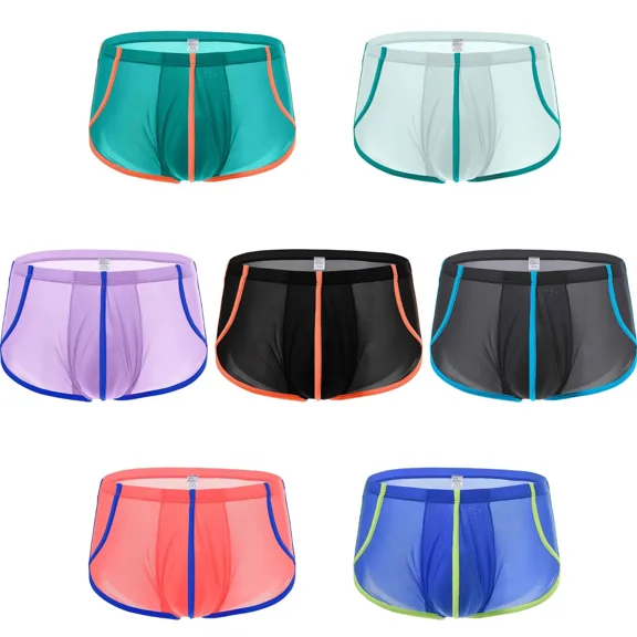 TANBOM Men's Transparent and Lightweight Boxer Nylon Underwear Black/White/Purple/Blue/Orange/Gray/Green XXL 7-Pack