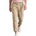 thumbnail image 1 of TANBOM Men's Wide Leg Relaxed Casual Linen Drawstring Pants, Khaki, 1-Pack, S, 1 of 4