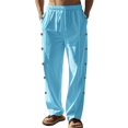 thumbnail image 1 of TANBOM Men's Wide-Leg Straight Casual Pants Drawstring Side Buttons Blue 1-Pack L, 1 of 4