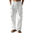 thumbnail image 1 of TANBOM Men's Wide-Leg Straight Casual Pants Drawstring Side Buttons White 1-Pack 2XL, 1 of 4