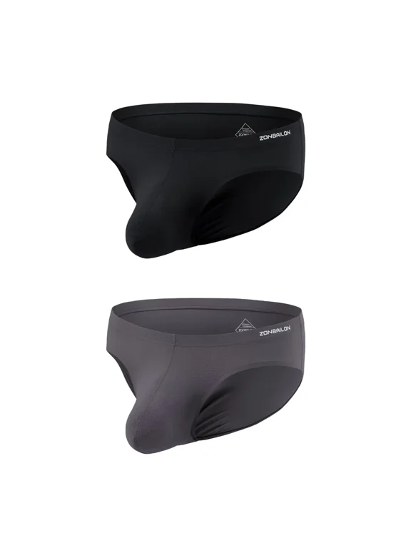 Men's Bulge Enhancing Briefs Mesh Nylon Underwear Black/Dark Gray M 2-Pack