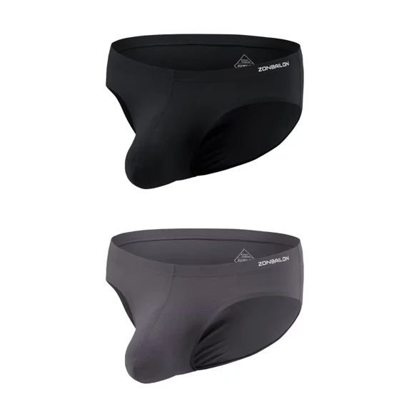 TANBOM Men's Bulge Enhancing Briefs Mesh Nylon Underwear Black/Dark Gray XXL 2-Pack