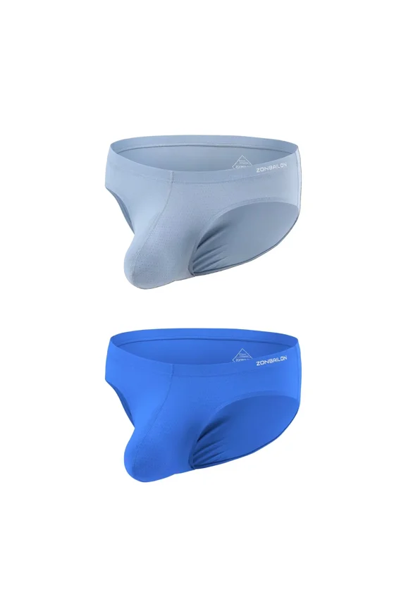 Men's Bulge Enhancing Briefs Mesh Nylon Underwear Blue/Gray XXL 2-Pack
